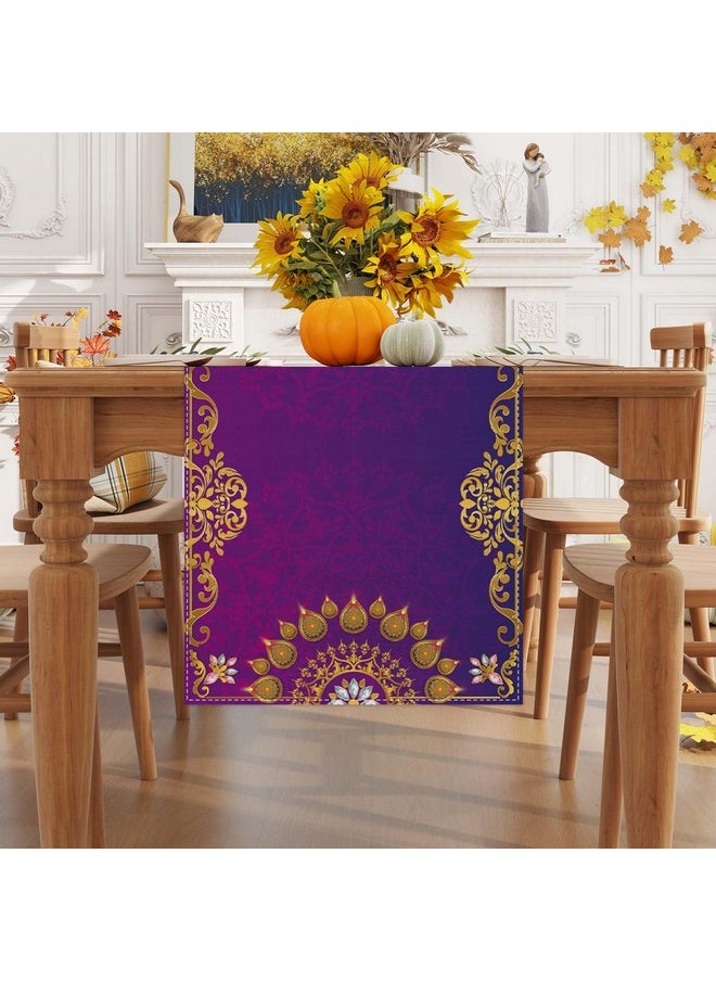 Jiudungs - Linen Diwali Table Runner 72 Inches Long Diwali Table Cloth Diwali Table Decorations Diwali Decor Indian Diwali Decorations And Supplies For Home - Image 1