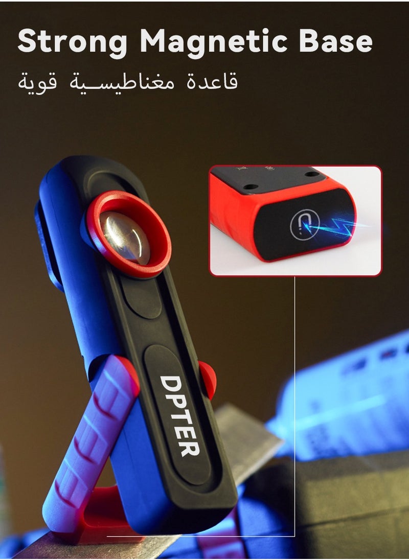 ديبتر مصباح عمل LED قابل لإعادة الشحن DPTER-S608 مزود بقاعدة مغناطيسية وحامل قابل للتعديل، مصباح كشف محمول 500 لومن لفحص طلاء السيارات أو في حالات الطوارئ في الهواء الطلق، مقاوم للماء IPX4، 4 أوضاع إضاءة  - Image 4