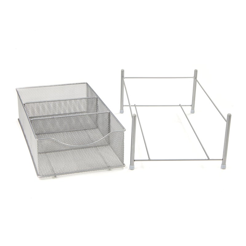 Mind Reader Accessory Organizer, Supply Storage, Makeup, Crafts, Office, Kitchen, Metal Mesh, 15.5"L x 9.38"W x 5.4"H, Silver - Image 5