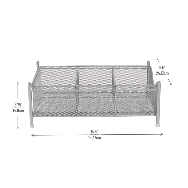 Mind Reader Accessory Organizer, Supply Storage, Makeup, Crafts, Office, Kitchen, Metal Mesh, 15.5"L x 9.38"W x 5.4"H, Silver - Image 3
