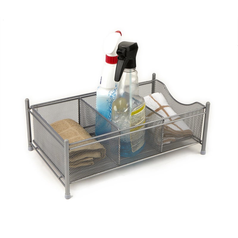 Mind Reader Accessory Organizer, Supply Storage, Makeup, Crafts, Office, Kitchen, Metal Mesh, 15.5"L x 9.38"W x 5.4"H, Silver - Image 4