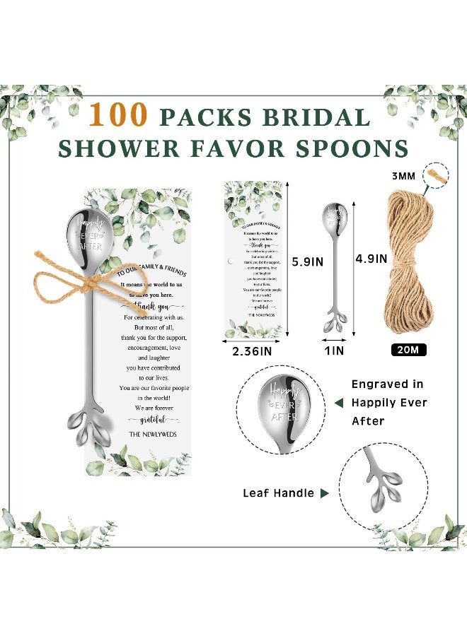 Tioncy 100 Pcs Wedding Favors for Guests Tea Spoons 49 Inch Silver Stainless Steel Leaf Dessert Teaspoon Tea Coffee Party Favors with Thank You Cards for Wedding Bridal Shower Party Gift Souvenir - Image 2