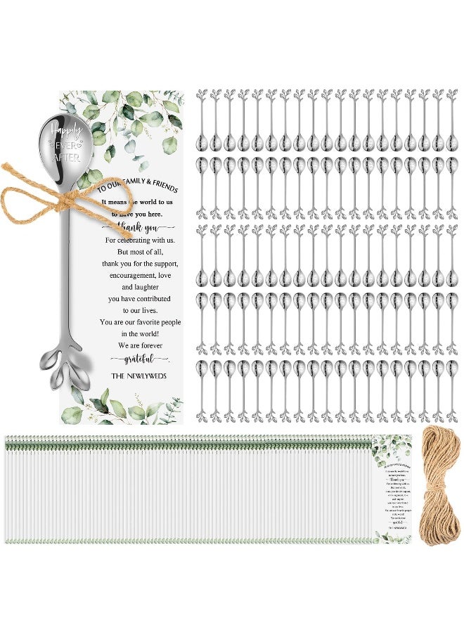 Tioncy 100 Pcs Wedding Favors for Guests Tea Spoons 49 Inch Silver Stainless Steel Leaf Dessert Teaspoon Tea Coffee Party Favors with Thank You Cards for Wedding Bridal Shower Party Gift Souvenir - Image 1