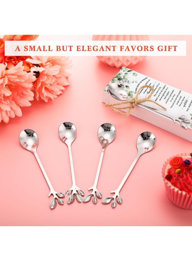 Tioncy 100 Pcs Wedding Favors for Guests Tea Spoons 49 Inch Silver Stainless Steel Leaf Dessert Teaspoon Tea Coffee Party Favors with Thank You Cards for Wedding Bridal Shower Party Gift Souvenir - Image 3