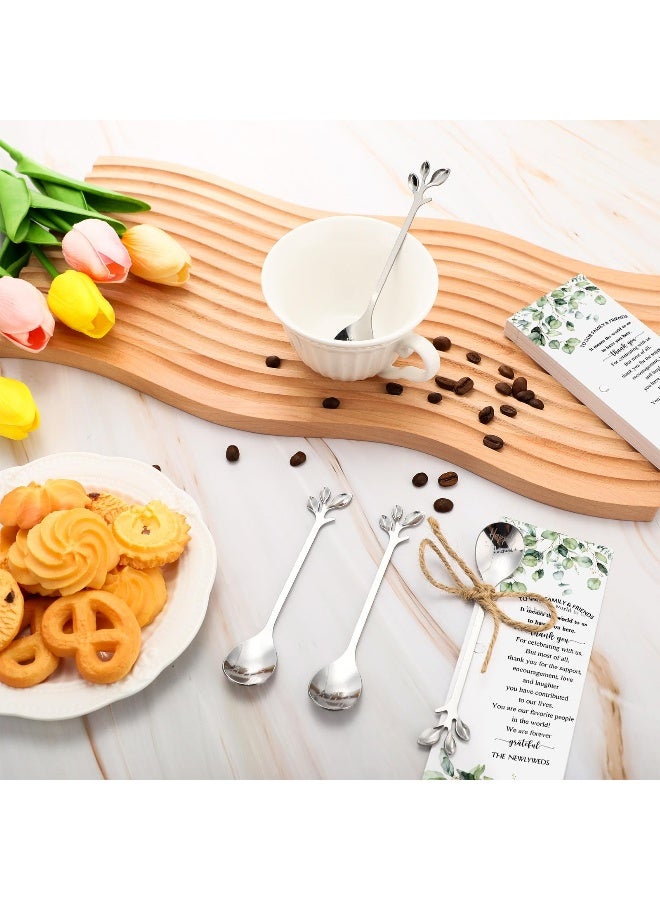Tioncy 100 Pcs Wedding Favors for Guests Tea Spoons 49 Inch Silver Stainless Steel Leaf Dessert Teaspoon Tea Coffee Party Favors with Thank You Cards for Wedding Bridal Shower Party Gift Souvenir - Image 4