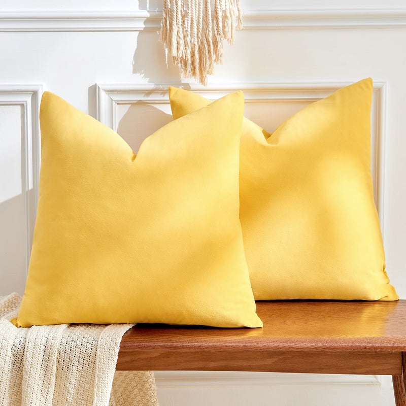 GriNeed Throw Pillow Covers Yellow Set of 2 20x20 Inch Pillow Covers, Soft Velvet Fall Decorative Cases for Couch Sofa Bed, Home Boho Decor, Modern Farmhouse Cushion Covers - Image 2