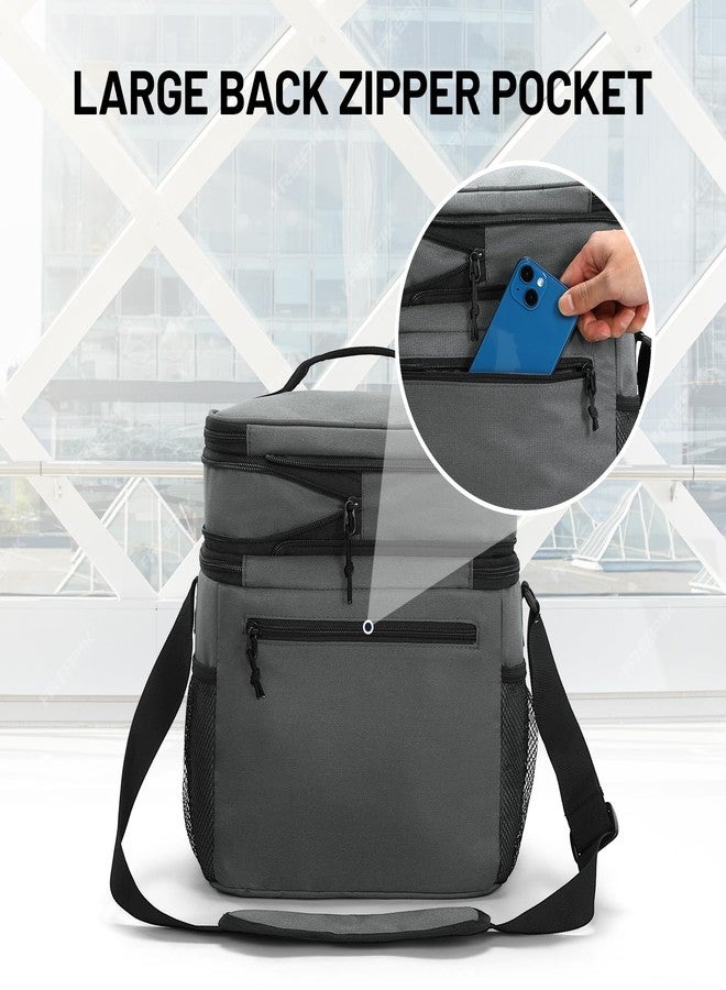 MIER Lunch Box for Men Expandable Insulated Dual Compartment Lunch Bag Leakproof Cooler Bag with Front and Back Pockets for Adult Work Travel Picnic Beach, Grey - Image 5