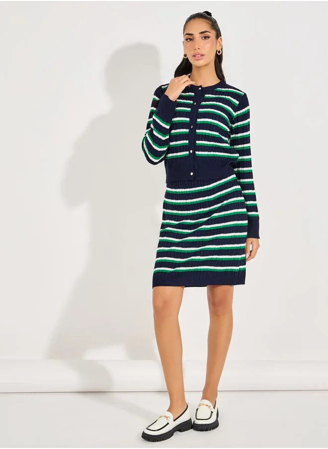Styli Striped Knit Top with Buttons