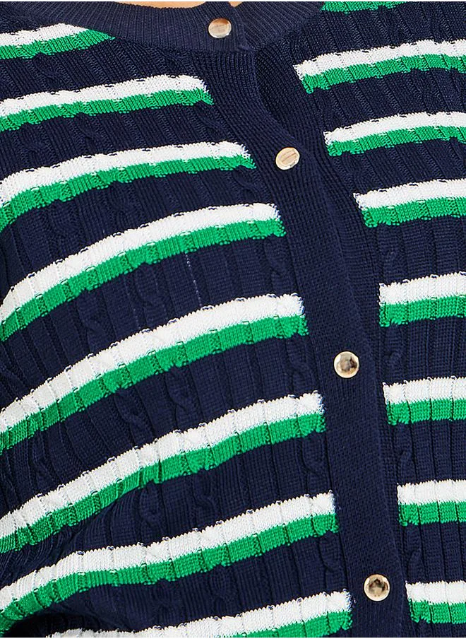 Styli Striped Knit Top with Buttons