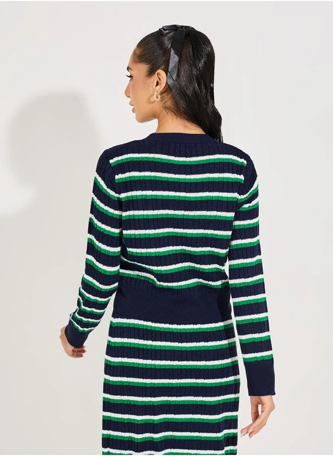 Styli Striped Knit Top with Buttons