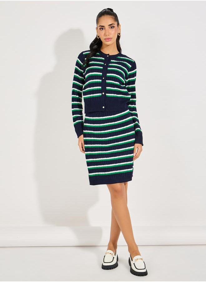 Styli Striped Knit Top with Buttons  - Image 2
