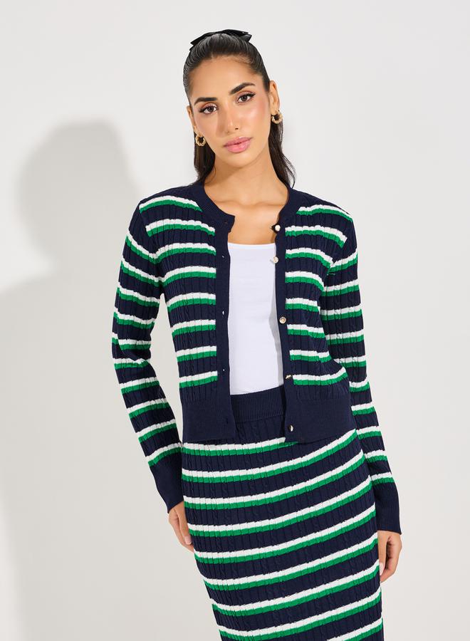 Styli Striped Knit Top With Buttons - Image 1
