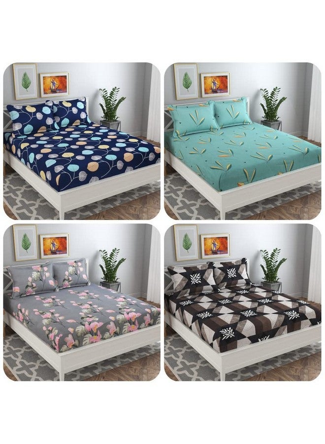 VAS COLLECTIONS Prime Combo Pack of 4 Double Bedsheets with 8 Pillow Covers | 160 TC Soft Brushed Glace Cotton -Long Lasting & Wrinkle Free - | 225X228 Cm Or 7.5X7.5 Ft-Blue & Yellow - Image 5