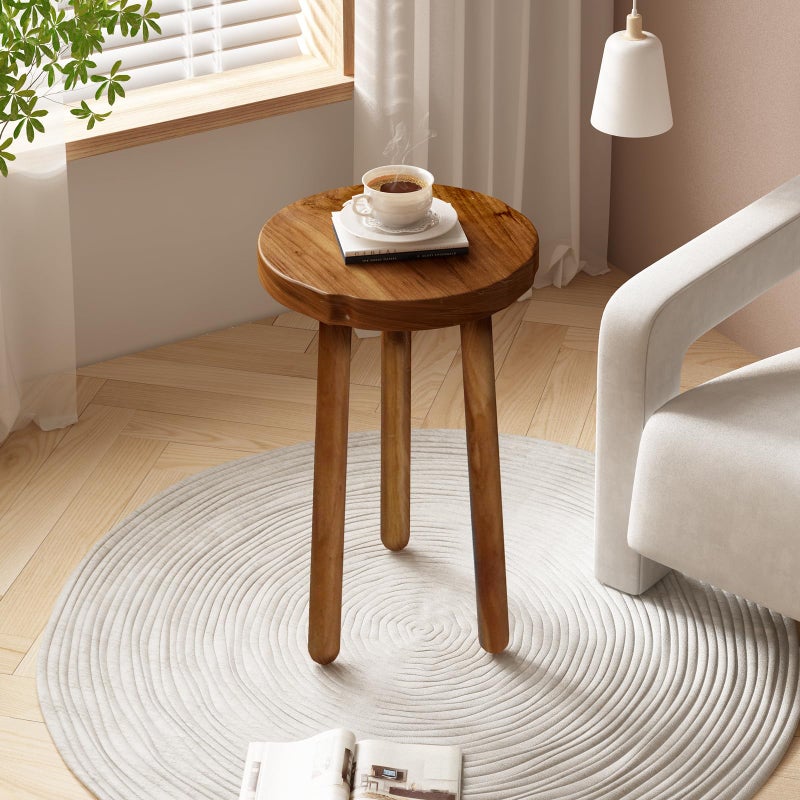 JOLLYMER 11.8" Round 18" Tall Wood Plant Stand | Teak Wood Accent Stool | Accent Table |Side Table - Image 1