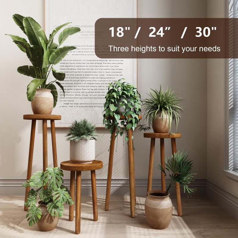 JOLLYMER 11.8" Round 18" Tall Wood Plant Stand | Teak Wood Accent Stool | Accent Table |Side Table - Image 4
