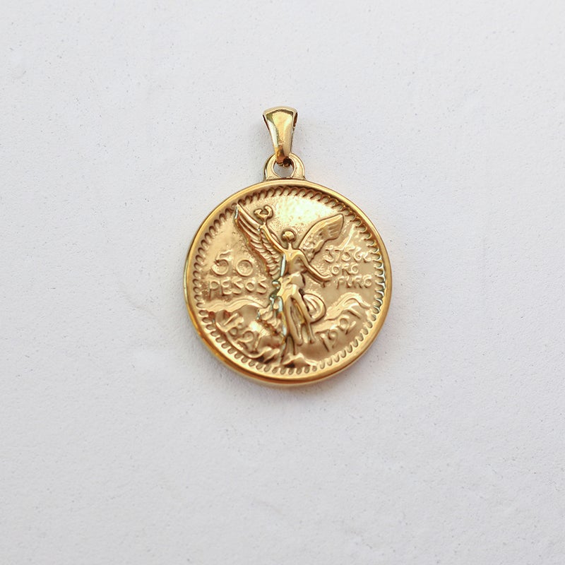 Generic L-Series Pendant Serpentine Rose Coin Clasp Necklace L21 Peso Round Card 