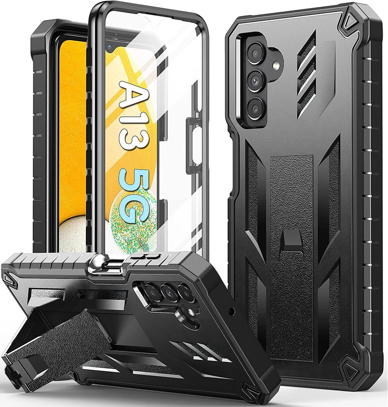 SOiOS for Samsung Galaxy A13 5G Case: TPU Soft Shock Proof Protection | Matte Textured Design Shell - Heavy Duty Military Grade Rugged Cell Phone Protective Cover with Kickstand for A13 5G (Black) - Image 1