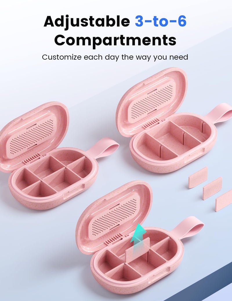 Ideerfit Travel Pill Organizer, Adjustable 3-6 Compartments Portable Pill Box, Small Pill Case Daily Medicine Container Moisture Proof Storage to Hold Vitamin Fish Oil Supplement for Pocket Purse-Pink - Image 3