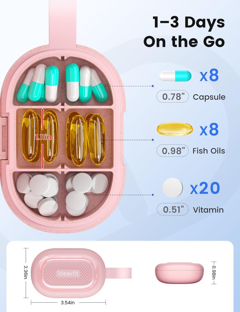 Ideerfit Travel Pill Organizer, Adjustable 3-6 Compartments Portable Pill Box, Small Pill Case Daily Medicine Container Moisture Proof Storage to Hold Vitamin Fish Oil Supplement for Pocket Purse-Pink - Image 4