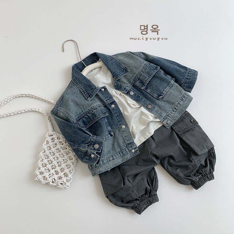 Retro Style Kidsren'S Denim Jacket 2026 Autum New Style For Boys And Girls, Stylish Trendy Tops For Kidsren, Trendy Tops For Small And Medium-Sized Kidsren - Image 3