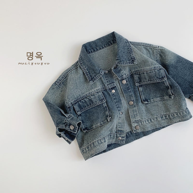 Retro Style Kidsren'S Denim Jacket 2026 Autum New Style For Boys And Girls, Stylish Trendy Tops For Kidsren, Trendy Tops For Small And Medium-Sized Kidsren - Image 2