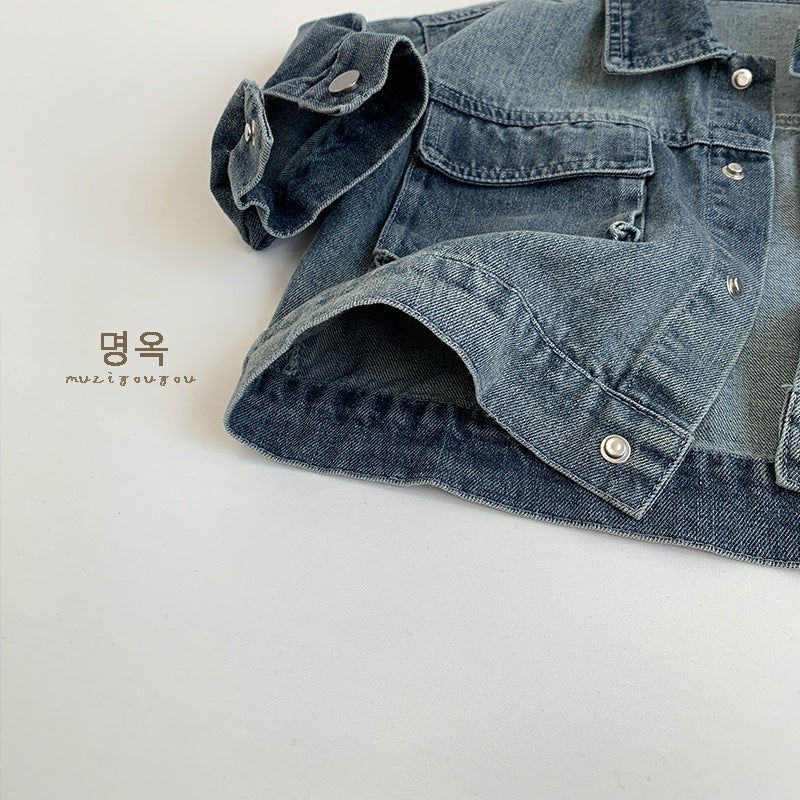 Retro Style Kidsren'S Denim Jacket 2026 Autum New Style For Boys And Girls, Stylish Trendy Tops For Kidsren, Trendy Tops For Small And Medium-Sized Kidsren - Image 5