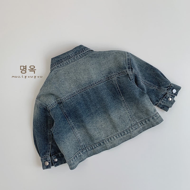Retro Style Kidsren'S Denim Jacket 2026 Autum New Style For Boys And Girls, Stylish Trendy Tops For Kidsren, Trendy Tops For Small And Medium-Sized Kidsren - Image 4