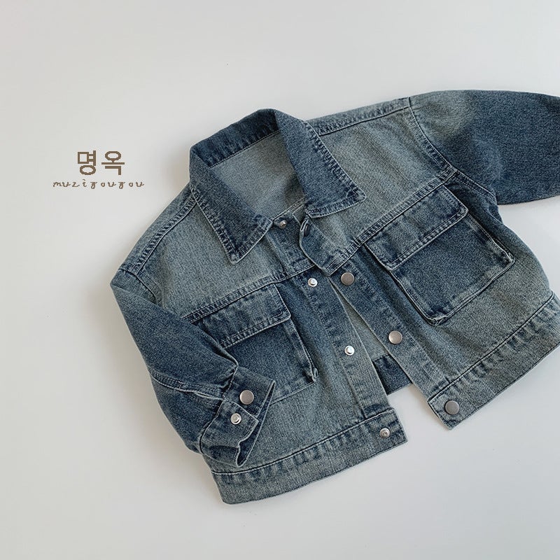 Retro Style Kidsren'S Denim Jacket 2026 Autum New Style For Boys And Girls, Stylish Trendy Tops For Kidsren, Trendy Tops For Small And Medium-Sized Kidsren - Image 1