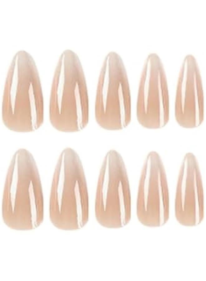 KHAJUL 24-Piece Fake Nails with Jelly Stickers and Nail File, Almond Shaped with Press on Nails Cold Tone 3D Water Drop Shell Nail Art (Nude Color) - Image 5