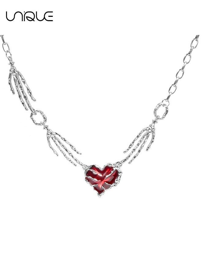 يونيك قلادة - قلادة قلب حمراء داكنة - قلادة شبح مخلب ميلارد - قلادة الترقوة - قلادة قابلة للتعديل - أنيق بسيط فريد من نوعه - هدية - Image 1