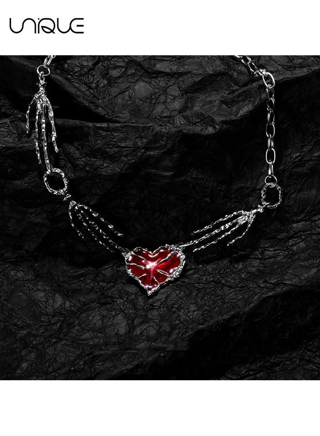 يونيك قلادة - قلادة قلب حمراء داكنة - قلادة شبح مخلب ميلارد - قلادة الترقوة - قلادة قابلة للتعديل - أنيق بسيط فريد من نوعه - هدية - Image 2