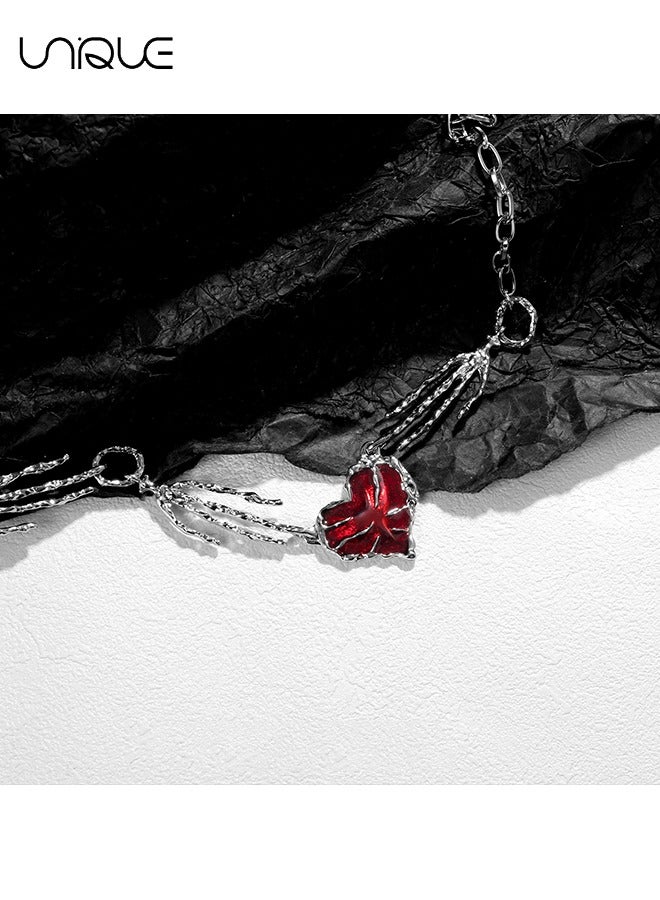 يونيك قلادة - قلادة قلب حمراء داكنة - قلادة شبح مخلب ميلارد - قلادة الترقوة - قلادة قابلة للتعديل - أنيق بسيط فريد من نوعه - هدية - Image 3