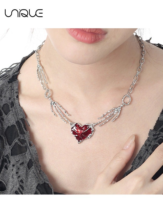 يونيك قلادة - قلادة قلب حمراء داكنة - قلادة شبح مخلب ميلارد - قلادة الترقوة - قلادة قابلة للتعديل - أنيق بسيط فريد من نوعه - هدية - Image 5
