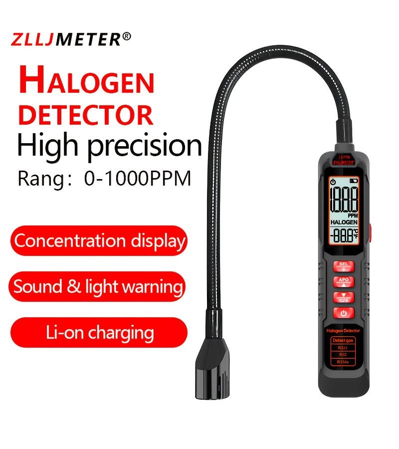 GL77A Professional Halogen Refrigerant Leak Detector with Digital LCD Screen Sound and Visual Alarms - Heavy Duty for Refrigeration Air Conditioning Automotive AC Freezer Refrigerator - Detects CFCs HCFCs HFCs HFOs R11 R22 R32 R134a R404a R410a R600a R1234yf AZ-50 HP62 MP39 - 0 to 1000 PPM Range 1 Second Response 11.8 Inch Probe Triple Warning System - Image 4