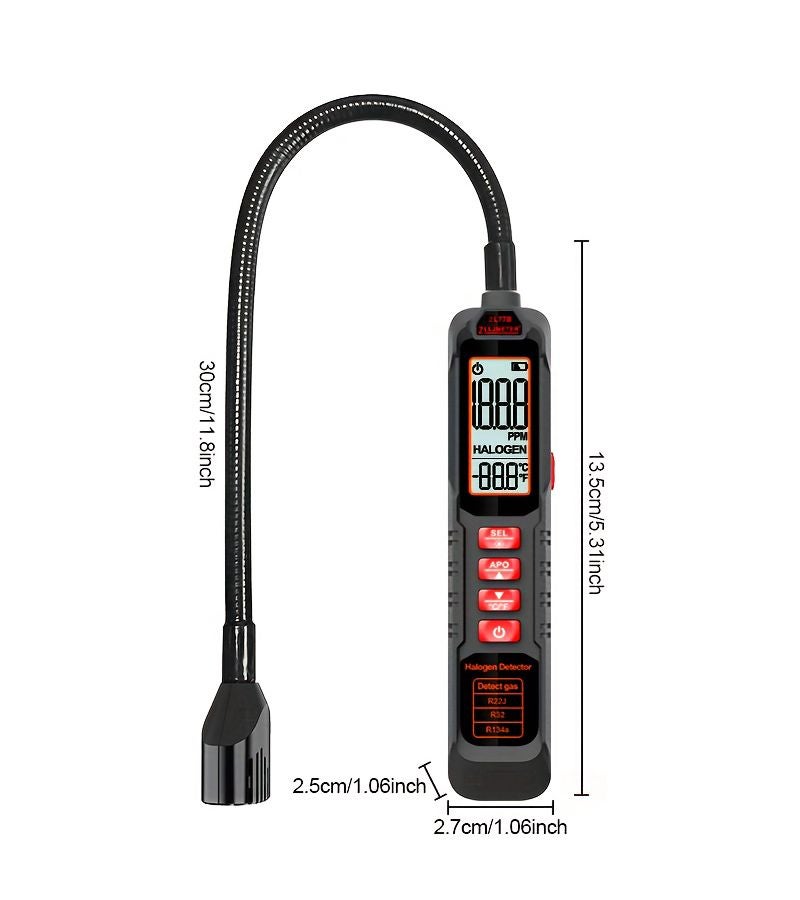 GL77A Professional Halogen Refrigerant Leak Detector with Digital LCD Screen Sound and Visual Alarms - Heavy Duty for Refrigeration Air Conditioning Automotive AC Freezer Refrigerator - Detects CFCs HCFCs HFCs HFOs R11 R22 R32 R134a R404a R410a R600a R1234yf AZ-50 HP62 MP39 - 0 to 1000 PPM Range 1 Second Response 11.8 Inch Probe Triple Warning System - Image 3