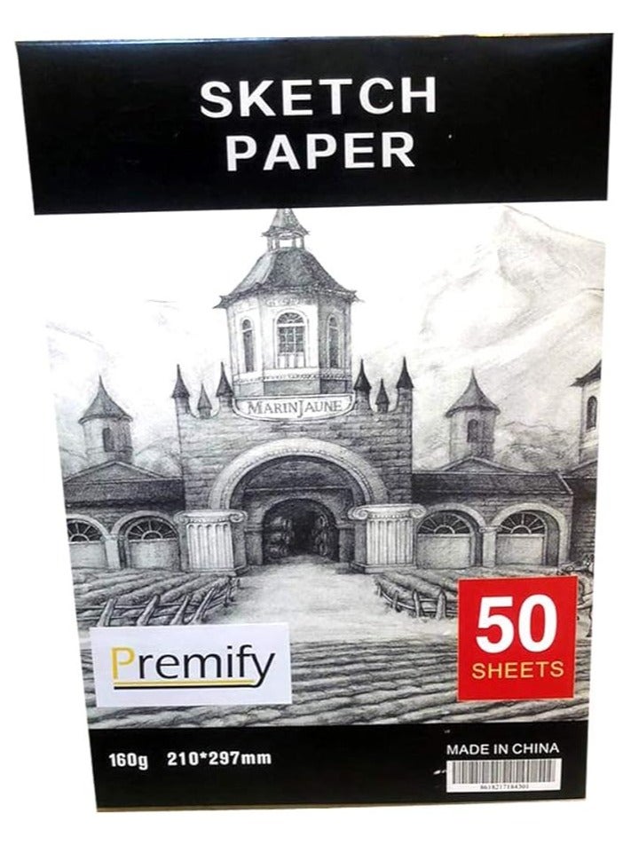 Premify 50/Sheets A4 Sketch Pad White Thick Papers 160gsm/90lb Artist Drawing Paper Acid Free, Ideal Sketchbook for Kids & Adults Sketching or Painting, Professional Blank Sketchpad Paint Book Fine Art Series - Image 1