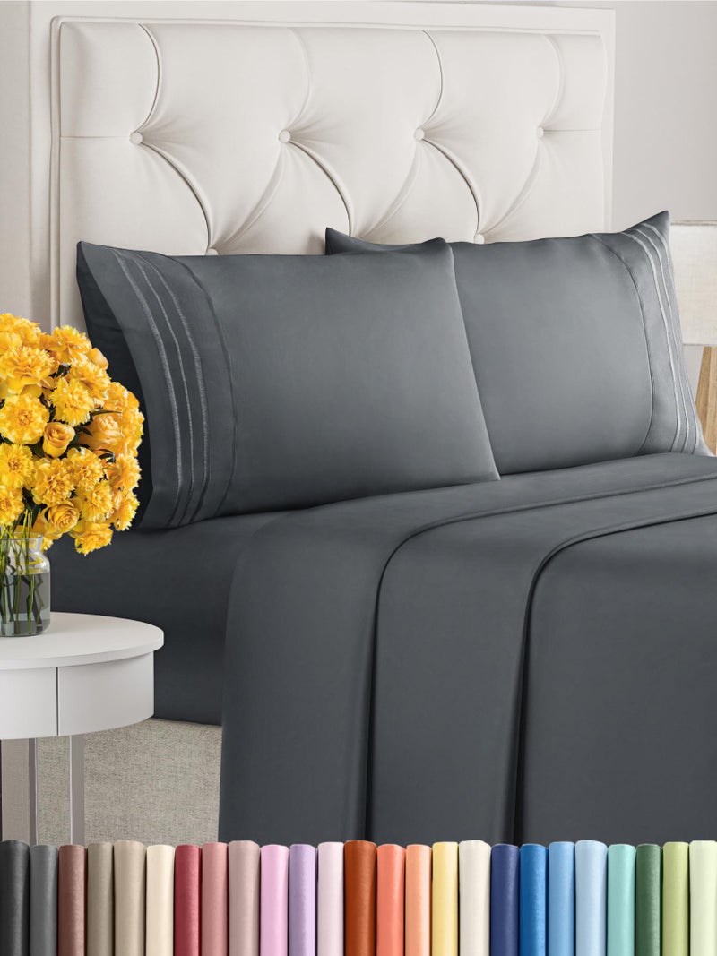 CGK Unlimited King Size 4 Piece Sheet Set - Extra Soft  Breathable & Cooling Sheets - Hotel Luxury Durable Bed Sheets for Women & Men - Deep Pockets  Easy-Fit & Wrinkle-Free Sheets - Slate Blue Oeko-Tex Bed Sheets  - Image 1