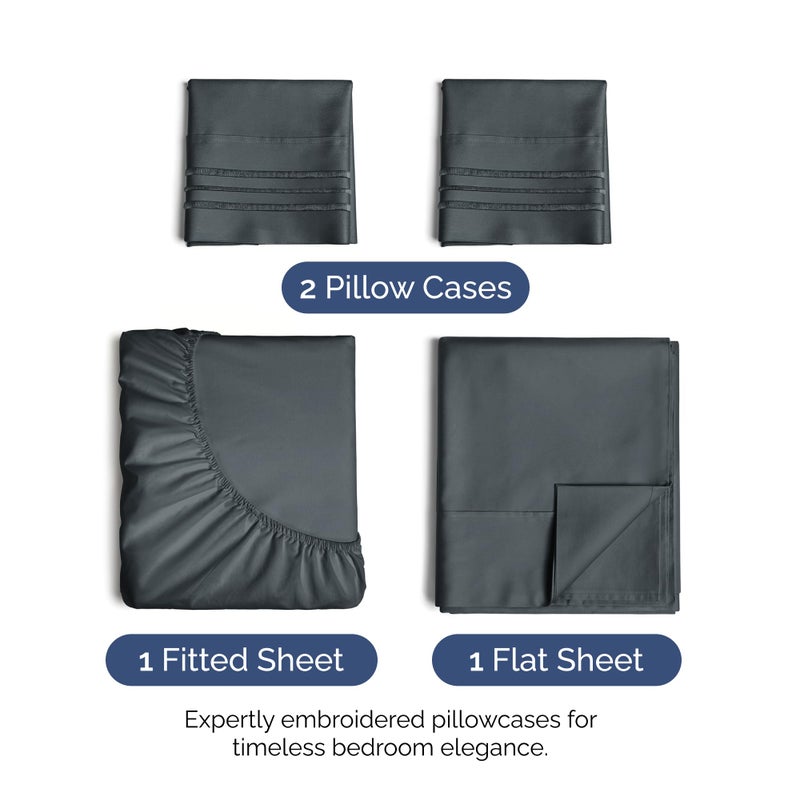 CGK Unlimited King Size 4 Piece Sheet Set - Extra Soft  Breathable & Cooling Sheets - Hotel Luxury Durable Bed Sheets for Women & Men - Deep Pockets  Easy-Fit & Wrinkle-Free Sheets - Slate Blue Oeko-Tex Bed Sheets  - Image 3