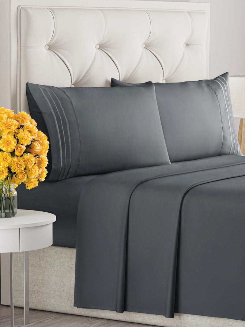 CGK Unlimited King Size 4 Piece Sheet Set - Extra Soft  Breathable & Cooling Sheets - Hotel Luxury Durable Bed Sheets for Women & Men - Deep Pockets  Easy-Fit & Wrinkle-Free Sheets - Slate Blue Oeko-Tex Bed Sheets  - Image 2
