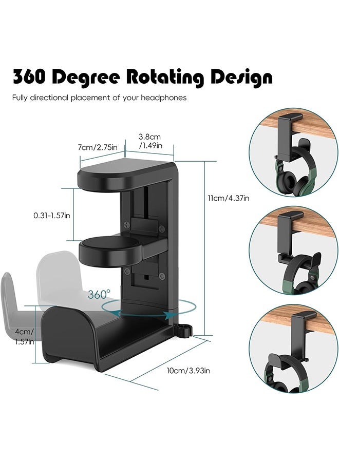 إم إكس إن حامل سماعات ألعاب الكمبيوتر، حامل سماعة الرأس مع مشبك مانع للانزلاق يدور 360 درجة، منظم ملحقات الألعاب العالمي، خطاف سماعة رأس قابل للتعديل للألعاب أسفل المكتب، مشبك سماعة رأس مع مشبك منظم للكابل أسود - Image 2