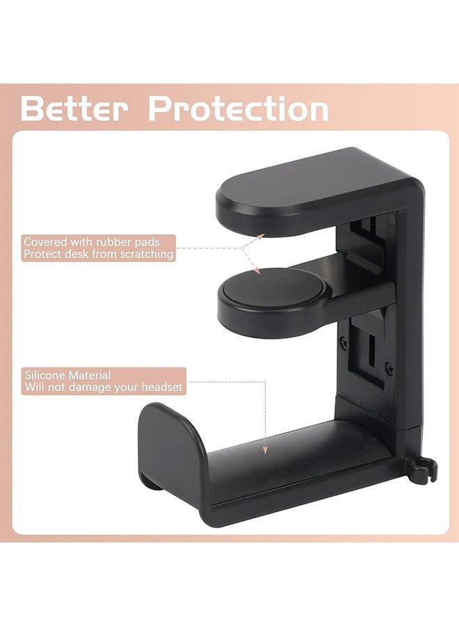 إم إكس إن حامل سماعات ألعاب الكمبيوتر، حامل سماعة الرأس مع مشبك مانع للانزلاق يدور 360 درجة، منظم ملحقات الألعاب العالمي، خطاف سماعة رأس قابل للتعديل للألعاب أسفل المكتب، مشبك سماعة رأس مع مشبك منظم للكابل أسود - Image 4