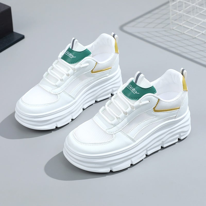 أحذية رياضية نسائية بيضاء بارتفاع قابل للزيادة من الشبك القابل للتنفس (جلد) - Image 3