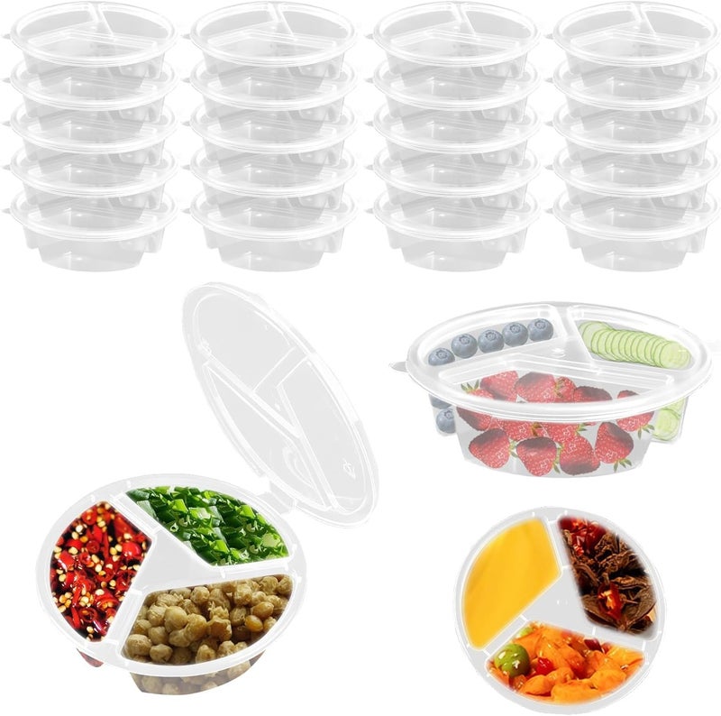 HZYH 20 قطعة من حاويات التوابل ذات 3 أقسام مع أغطية، سعة 5 أونصات (150 مل) صناديق وجبات خفيفة بلاستيكية قابلة لإعادة الاستخدام، أكواب صلصة مانعة للتسرب للسفر والوجبات الخارجية ووجبات الغداء في العمل والنزهات والتحكم في حصص الحفلات - Image 1