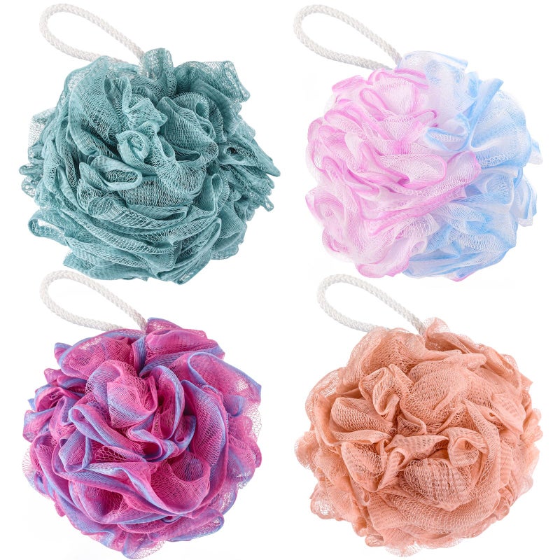 BTYMS 75gpc Bath Loofah Mesh Puffs Large Body Exfoliating Shower Sponges for Men and Women Showering Set of 4