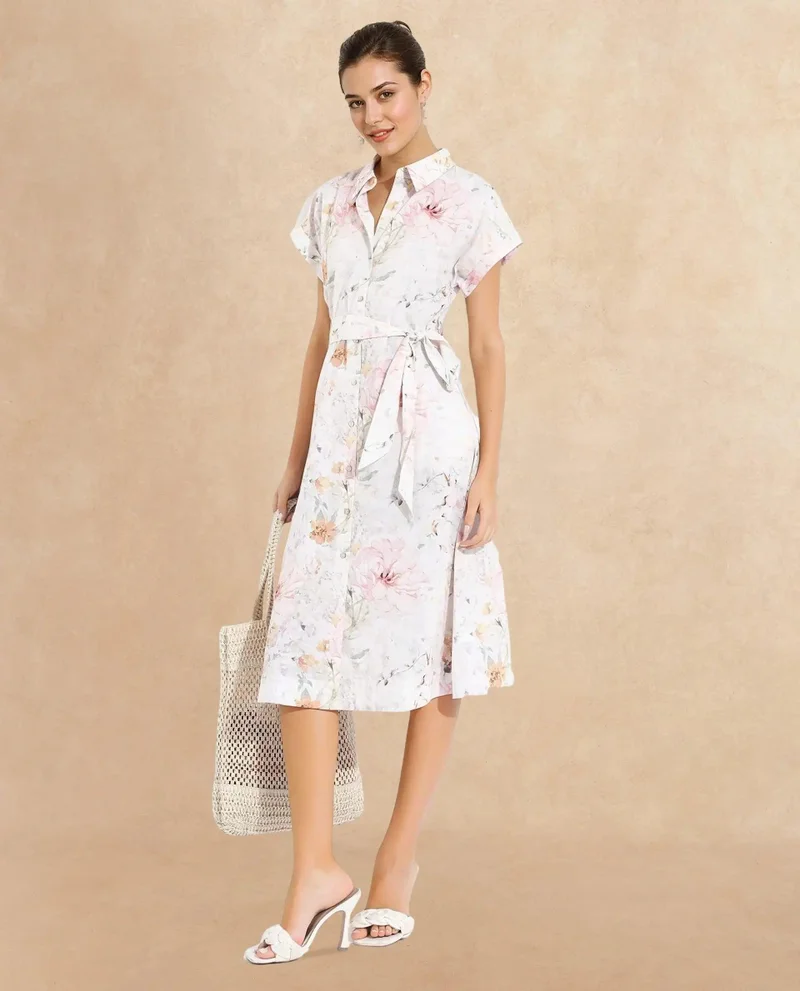 Rareism Women's Bold Floral Print A-Line Dress
