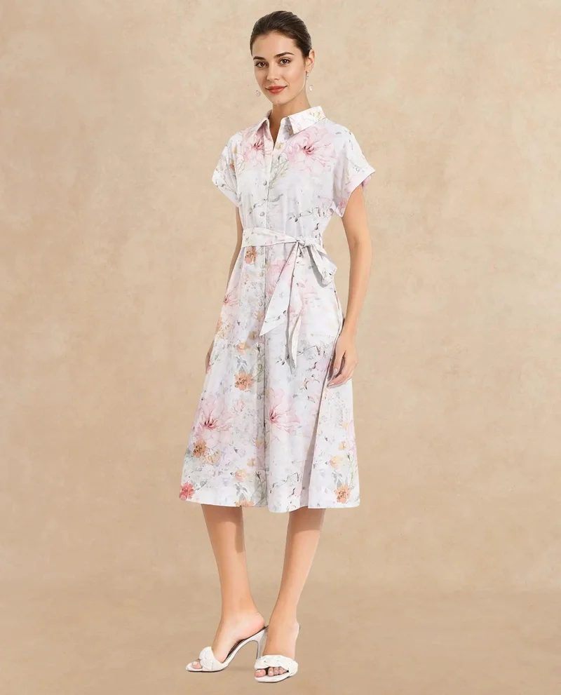 Rareism Women's Bold Floral Print A-Line Dress