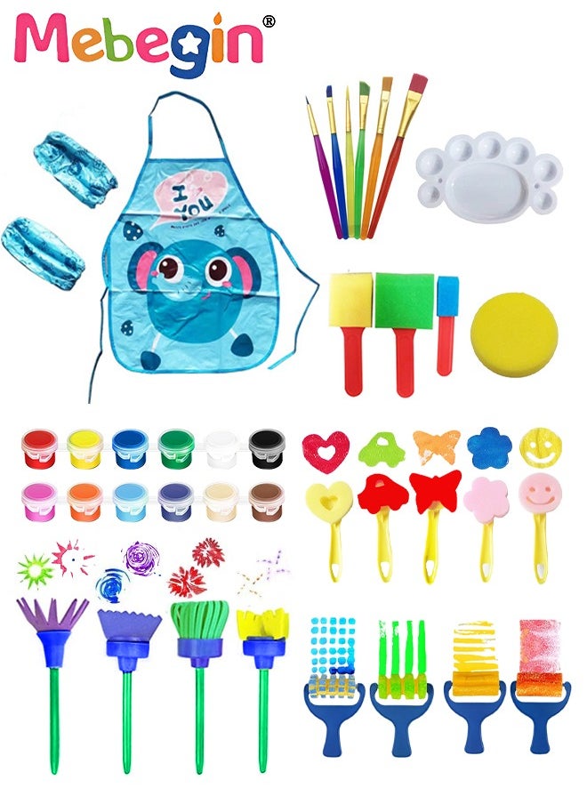 MEBEGIN 32PCS Acrylic Paints Set with Pair of Sleeves, Waterproof Apron and Other Accessaries, Washable Paint with Assorted Painting Brushes and Sponge, Non-toxic Acid-free Artist and Painting Set, Multifunctional Kids Painting Set, Ideal Gift for Kids  - Image 1