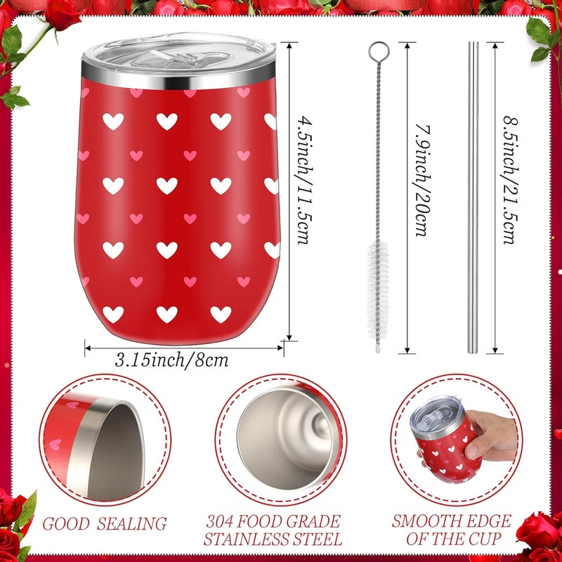 Layhit Layhit 8 Pcs Valentines Day Gifts 12 oz Heart Print Tumbler Cups and Heart Socks Stainless Steel Mug Tumbler with Lids Straw Brush Socks for Valentine Wedding PartyCute Style - Image 3
