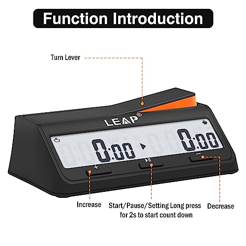 LEAP Chess Clock Digital Chess Timer Advanced for Board Game and Chess Timer with Bonus & Delay Count Down up Alarm Black/Orange - Image 5