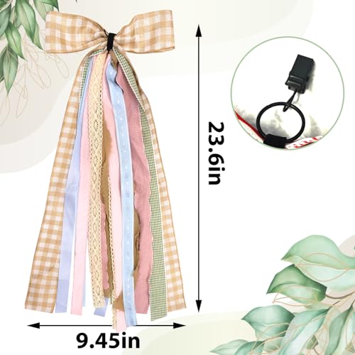 Ftuuo Large Fall Ribbons Bow for Wreath, Orange White Buffalo Plaid Fabric Ribbons Set Assorted Lace Ribbon Blue Pink Clip-On Wreath Sash Ribbon Bundle for Fall Thanksgiving Home Indoor Outdoor Decor - Image 2